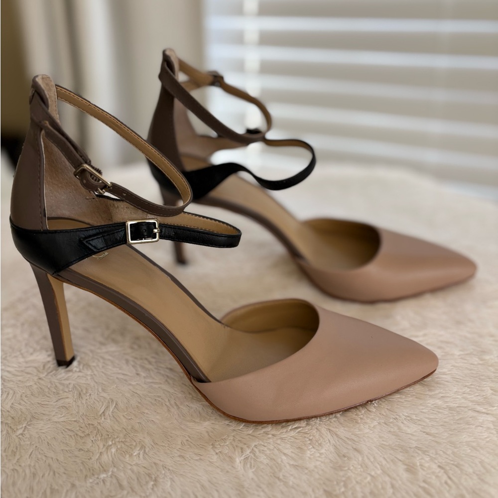 Ann Taylor Black Taupe and Tan Strappy Heels